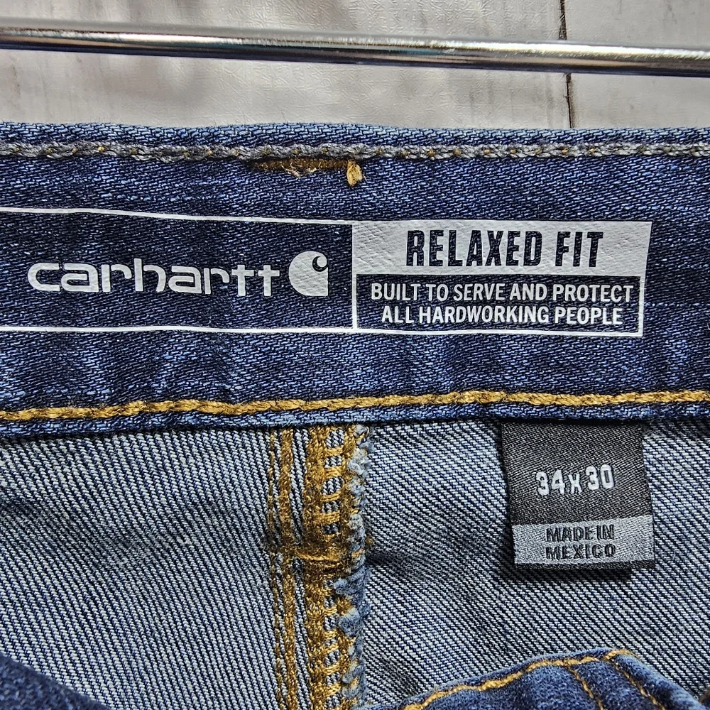 Carhartt Men's Blue Denim Relaxed Fit Carpenter Work Pants Size 34 x 30.
